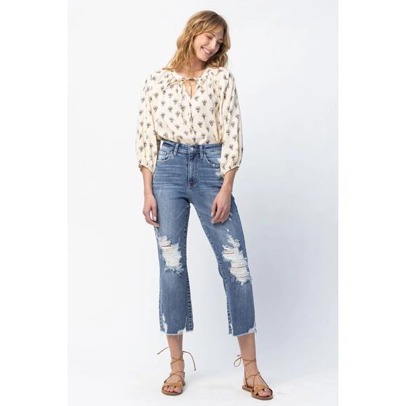 NEW! Plus Size Judy Blue Denim Straight Leg High Waist Distressed Jeans Size 22W - Picture 1 of 9